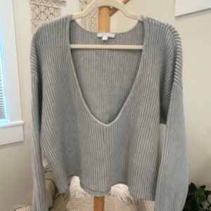 Lunya Gray Boxy V-Neck Knit Sweater, Reversible / Organic Cotton Silk / XS